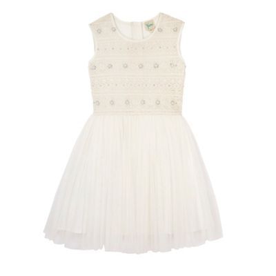 Yumi Girl WHITE Embellished Crochet Lace Party Dress